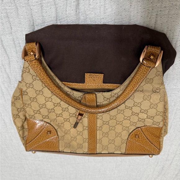 Gucci Tan and Brown Monogram Shoulder Bag - Picture 14 of 15